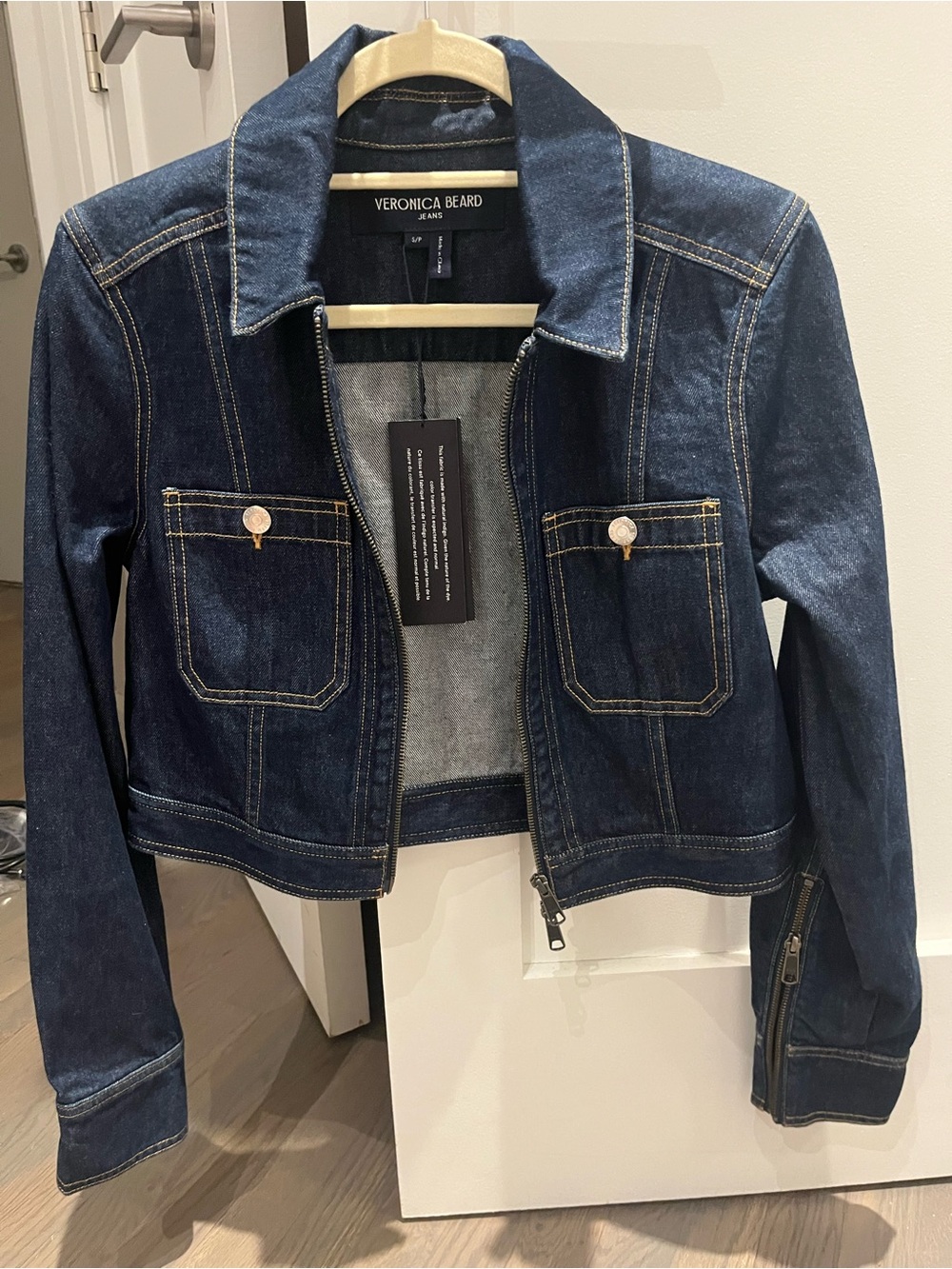 NWT Veronica Beard Patty Fitted Dark Indigo Denim Zip Jacket